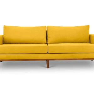 Mustard Yellow Coloured Suede Three Seater Couch for sale