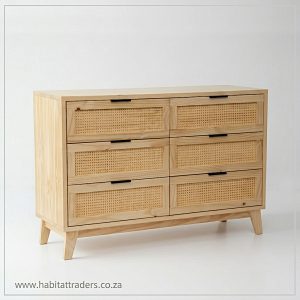 Pine Wood and Rattan Chest of drawers - For Sale