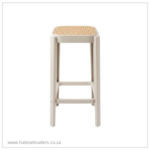 Cream plastic bar chair with plastic rattan seat - 65cm height